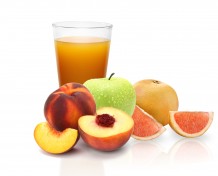 Manzana, durazno y jugo de pomelo